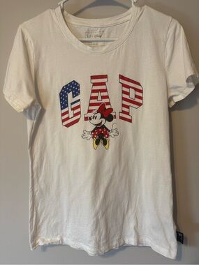 GAP x Disney White Short Sleeve Tee with Minnie Mouse and Flag Graphic